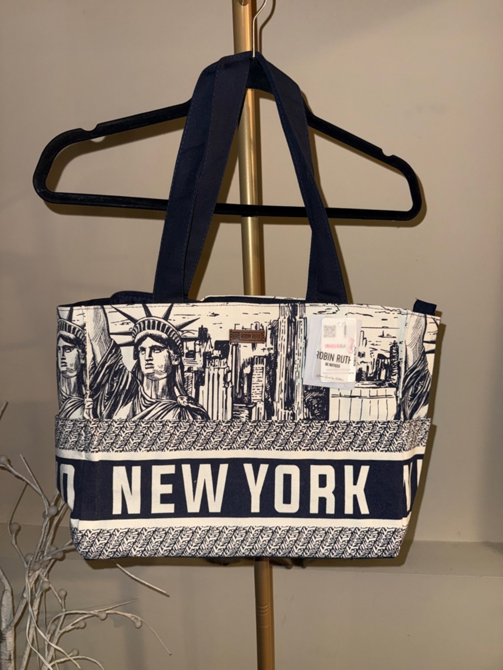 New York Graphic Tote Bag in Navy and Ivory by Robin Ruth